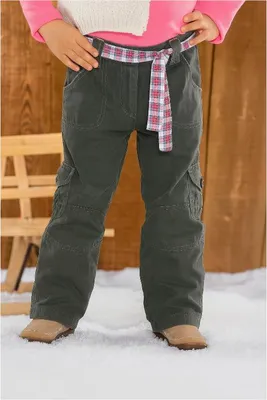 Produktbild von Mädchen Thermohose Cargo-Style 100% Baumwolle Weitenverstellbar Dunkelgrün 104