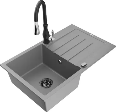 Produktbild von Mexen Bruno 1 Becken-Granitspüle mit Abtropffläche und Mischbatterie Savita, Grau - 6513-71-672601-70-B