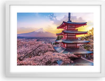 Produktbild von Gerahmtes Poster - Weißer Rahmen - Fuji Choreito Pagode - 40x30 cm - Wand Bild - Wanddeko - Wandbilder - Kunstposter - Wandposter - Bilderrahmen - Bilder - Kunstdruck - P2WAA40x30-4547
