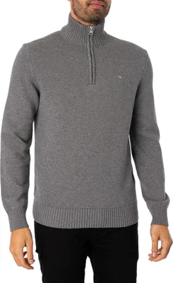 Produktbild von GANT Lässiger Baumwollstrick mit halbem Reißverschluss, Grau XL