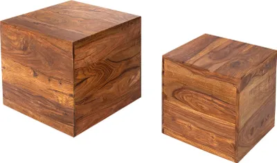 Produktbild von riess-ambiente 2er Set Beistelltische Würfel MAKASSAR 40cm braun Sheesham Massivholz stone finish