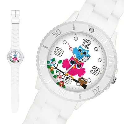 Produktbild von Taffstyle Kinder Armbanduhr Kinder Silikon Armbanduhr mit Eulen Motiv, Weiß / 39mm