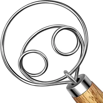 Produktbild von Handmixer aus Edelstahl - für Brotteig geeignet - Holzgriff - Küchenwerkzeug - Brotbackhilfe