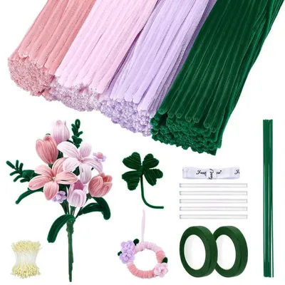 Produktbild von Pfeifenreiniger Bastelset Tulpen Blumen DIY 400 Stück Chenilledrähte für Kreatives Blumenbasteln