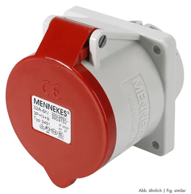 Produktbild von Mennekes CEE, 5-pol , Kunststoff-, Schraubkontakt-Einbaubuchse, vernickelte(r) Kontakt(e), gerade, max. 16 mm², rot