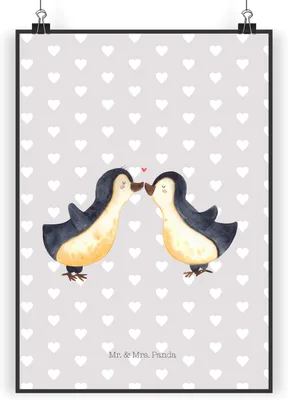 Produktbild von Mr. & Mrs. Panda Bild Pinguin Liebe DIN A5 - Grau Pastell - Geschenk, wanddeko, Posterdruck, Hochzeit, Liebesspruch, Freundin, Wandbild, Plakat, drucke, Hochzeitstag