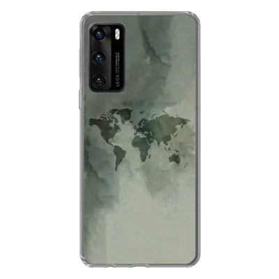 Produktbild von MuchoWow® Handyhülle Schutzhülle Hülle für Huawei P40 Weltkarte - Grün - Grau Silikon Softcase Handy Hülle - Handytasche