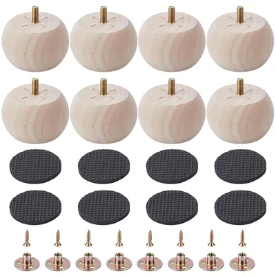 8 runde Möbelfüße 7,1 cm Kugelfüße Massivholz