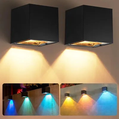 Solar-Wandleuchten 2er-Pack, warmweiß & RGB, IP65, für Außen