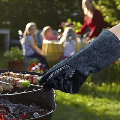 Immagine prodotto di Guanti da lavoro in pelle resistenti al calore - 1 paio | Resistenti, antiscivolo, protezione dal calore fino a 500 °C | Per saldatura, barbecue, forno