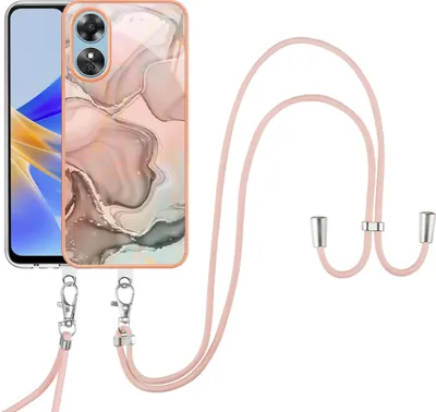 Image de Etui avec sangle pour OPPO A17, bumper TPU à motifs, étui de protection avec sangle Crème ajustable