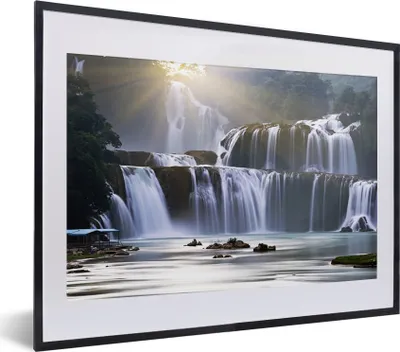 Produktbild von MuchoWow® MuchoWow® Gerahmtes Poster Wasserfall - Felsen - Natur 40x30 cm - Poster mit zchwarzem Bilderrahmen - Bilderrahmen - Poster im Rahmen