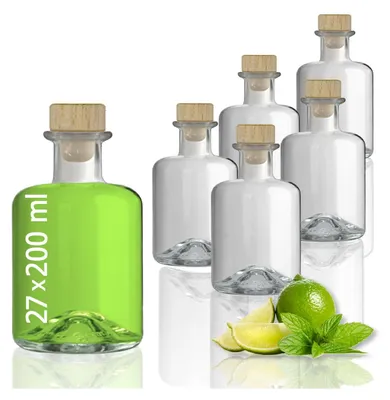 Produktbild von 27 Glasflaschen 200 ml leer zum selbst Befüllen mit Korken Apothekerflasche Essig Öl Flasche Schnapsflaschen Likörflaschen