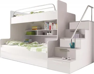 Produktbild von Etagen Bett Kinderzimmer Betten Hochbett Doppelstockbett Hochglanz Möbel Weißes
