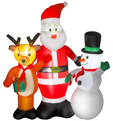Produktbild von Aufblasbare Weihnachtsdekoration - Weihnachtsmann mit Rentier und Schneemann - LED-Beleuchtung - Mehrfarbig - Kunststoff