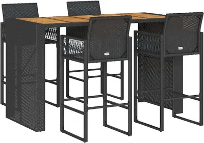 Produktbild von vidaXL 5-tlg. Gartenbar-Set ohne Kissen Schwarz Poly Rattan Akazie