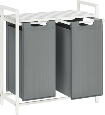 Image de VASAGLE Panier à linge trié industriel blanc/gris 73x33x72 cm, 2 x 46 L