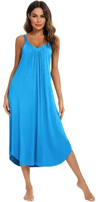 Imagen del producto de Solidchoice - Camisón de mujer - Ropa de dormir de algodón suave - Cuello en V - Corte holgado - Tirantes elásticos - Borde ondulado - Bata de noche