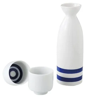 Sakeflasche Tokkuri & 2 Becher Ochoko Set Steingut Japan