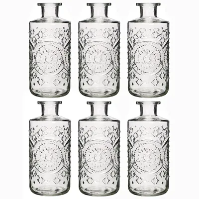 Produktbild von 6er Set Vasen "Berlin" im Vintage-Look mit zauberhafter Glasmusterung H 21 cm - Glasvasen - Tischvasen - Blumenvasen Set