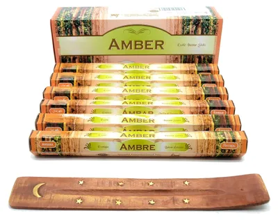 Räucherstäbchen, Amber, 120 Stück mit Aschenbecher
