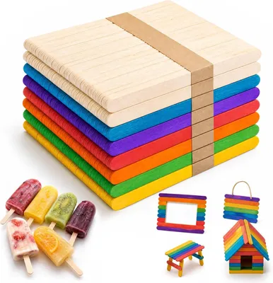 Produktbild von 400 Stück Eisstiele Holz, Bunte Holzstäbchen für Zum Basteln