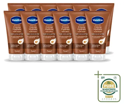 Productafbeelding van 12 x Vaseline Intensive Care Cacao Hydraterende Handcrème - 75 ml - Voordeelverpakking - 12 stuks