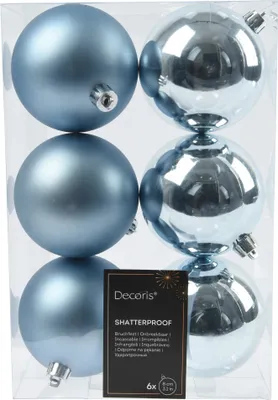 Produktbild von Weihnachtskugeln Kunststoff 8cm 6 Stück - Eisblau