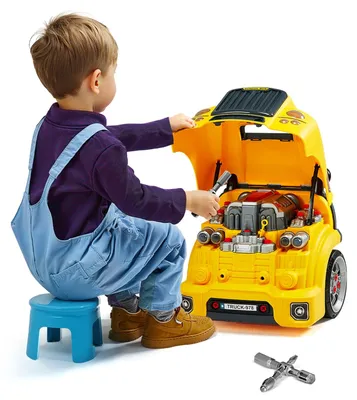 Image de Jouet moteur VEVOR, 60 pièces, kit de réparation automobile pour enfants, avec pièces détachables, lumières & bruits, volant & klaxon, kit d'atelier de mécanique