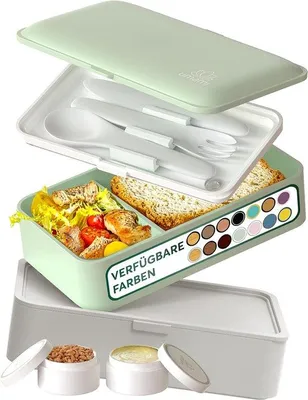 Produktbild von Famanu Bento Lunchbox 1,2 l mit Besteck und 2 Saucenbehältern - für Erwachsene