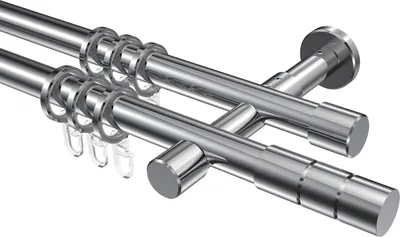 Produktbild von Interdeco Gardinenstange / Vorhangstange Chrom, Typ Prestige Elanto (Rillenzylinder), 20 mm Ø 2-läufig, 160 cm