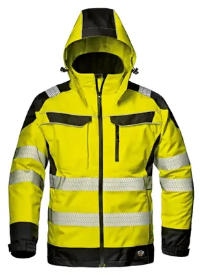 Immagine prodotto di Giacca di sicurezza da uomo Sir Safety Andromeda, impermeabile con cappuccio staccabile, XXL, GIALLO ALTA VISIBILITÀ/NERO