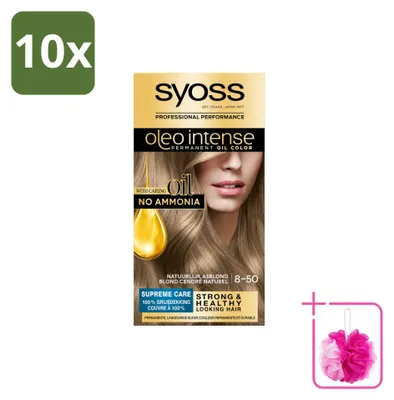 Immagine prodotto di 10 confezioni di tinta permanente per capelli Syoss Oleo Intense 8-50, colorazione biondo cenere naturale, confezione risparmio, 10 pezzi
