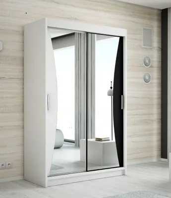 Produktbild von Schwebetürenschrank, 2-türig Schrank mit Spiegel! Moderne Garderobe für Kleidung. Verschiedene Farben (Weiß, Schwarz, Somona) Kleiderschrank NIKO 160 cm