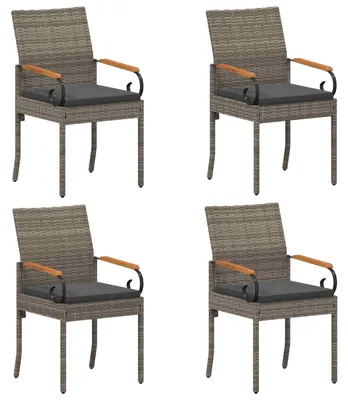 Image de vidaXL Chaises de jardin, lot de 4, gris et gris foncé, en polyrotin et acacia