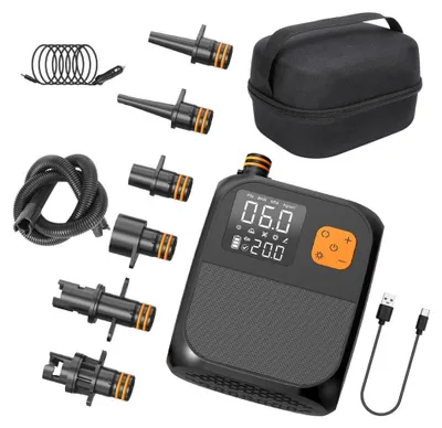 Obrázok produktu pre Prenosná pádlová pumpa 25PSI vysokotlaková elektrická vzduchová kompresorová pumpa Power Bank so 6 tryskami a LED svetlom pre nafukovací čln Surfboard