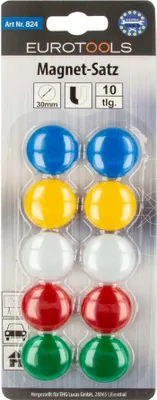 Produktbild von EUROTOOLS Magnet-Satz - Ø 30 mm - 10 - teilig, farbig sortiert
