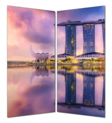Produktbild von Wallario selbstklebende Duschrückwand 160 x 180 cm mit Motiv Abenddämmerung in Singapur - Wandverkleidung mit Hochglanzlaminat in Glasoptik