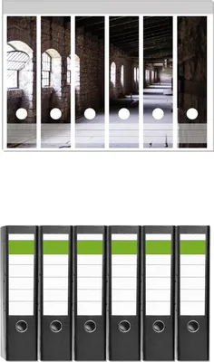 Produktbild von Wallario 6 Stück breite Ordner inkl. Klebeetiketten mit Motive Altes Bauwerk - stillgelegte Fabrik -  Set mit Rückenschildern / Ordnerrücken Stickern