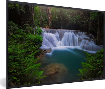 Produktbild von MuchoWow® MuchoWow® Gerahmtes Poster Blaues Wasser an einem Wasserfall im Erawan-Nationalpark, Thailand 60x40 cm - Poster mit zchwarzem Bilderrahmen - Printing - Wanddeko Schlafzimmer