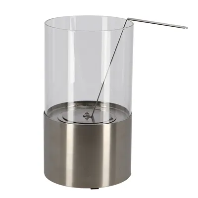 Image de Cheminée de table au bioéthanol ronde - Argenté - D 16,4 x H 29 cm