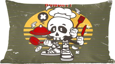 Produktbild von MuchoWow® Zierkissen Sofakissen Wohnzimmer Dekokissen 60x40 cm Vintage - Küche - Totenkopf - Kopfkissen - Polster mit Foto