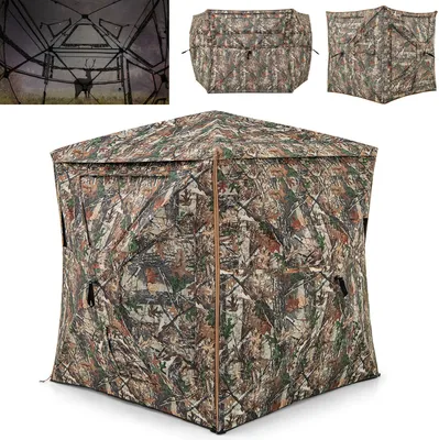 Immagine prodotto di COSTWAY 5 pezzi pieghevoli per 2-3 persone, tenda da caccia trasparente a 360°, tenda mimetica pieghevole con borsa per il trasporto e oblò apribile