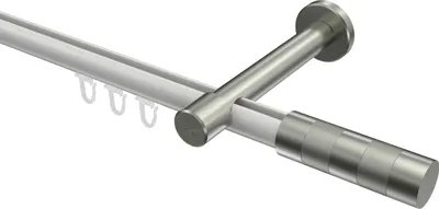 Produktbild von Interdeco Innenlaufstange / Gardinenstange mit Innenlauf Weiß / Edelstahl-Optik, Typ Prestige Mavell (Zylinder Bicolor), 20 mm Ø 1-läufig, 140 cm
