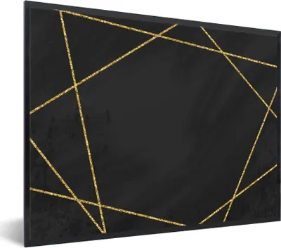 Produktbild von MuchoWow® Gerahmtes Poster Geometrisches Muster aus goldenen Linien auf schwarzem Hintergrund 80x60 cm - Poster mit Schwarzem Bilderrahmen Wandposter Rahmen Foto Bilder - Schwarzem - Mit Gestell