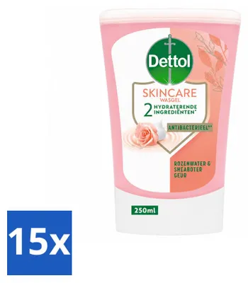 Productafbeelding van 15 x Dettol contactloze handgel vulverpakking - Rozenwater & Shea-boter - 250 ml - Voordeelverpakking - 15 stuks