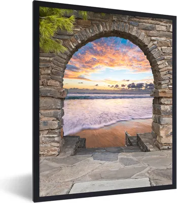 Produktbild von MuchoWow® Gerahmtes Poster Abend - Meer - Strand - Aussicht 30x40 cm - Poster mit Schwarzem Bilderrahmen Wandposter Rahmen Foto Bilder - Wanddeko - Kunstdrucke