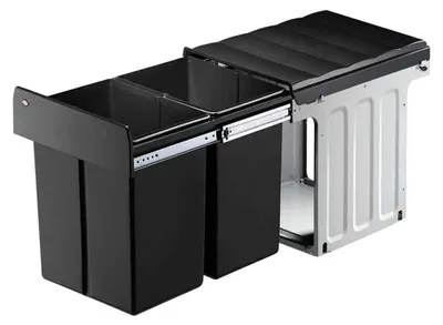 A pull-out trash bin system with two compartments.