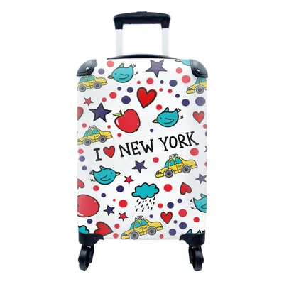 Produktbild von MuchoWow® Koffer Handgepäck Trolley Rollkoffer Kleine Reisekoffer mit 4 Rollen - New York - Vogel - Taxi - Cabin Size < 55x40x23 cm & 55x40x20 cm - Fotokoffer - Kabinenkoffer - Boardgepäck - Reise-Box - Reisekoffer - Reisegepäck - Koffer mit Bild - Trolley für Kinder