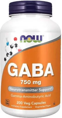 Zdjęcie produktu dla GABA 750 mg 200 kapsułek wegetariańskich Now Foods